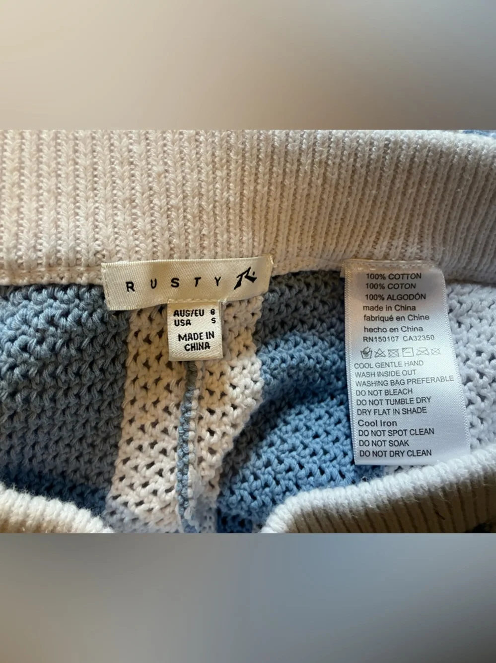 Rusty Mindy Striped Knit Shorts in Cream and Light Blue - Picture 4 of 5